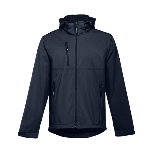 azul marino THC ZAGREB. Chaqueta softshell para hombre, con capucha removible