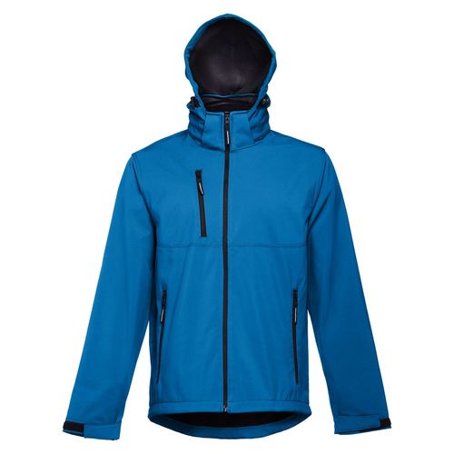 azul petróleo THC ZAGREB. Chaqueta softshell para hombre, con capucha removible