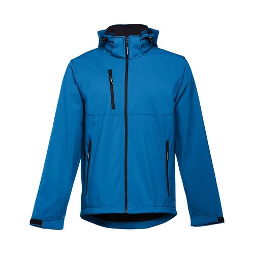 azul petróleo THC ZAGREB. Chaqueta softshell para hombre, con capucha removible