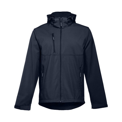 azul marino THC ZAGREB. Chaqueta softshell para hombre, con capucha removible