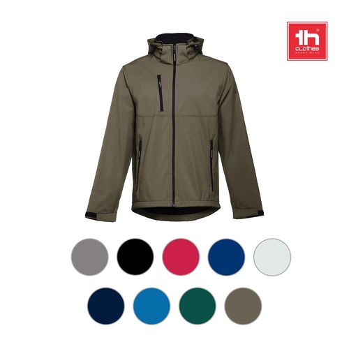 verde pastel THC ZAGREB. Chaqueta softshell para hombre, con capucha removible