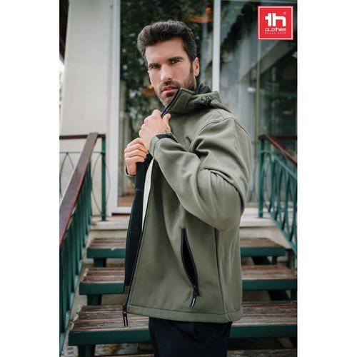 verde pastel THC ZAGREB. Chaqueta softshell para hombre, con capucha removible