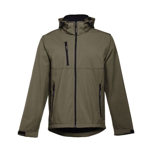 verde militar THC ZAGREB. Chaqueta softshell para hombre, con capucha removible