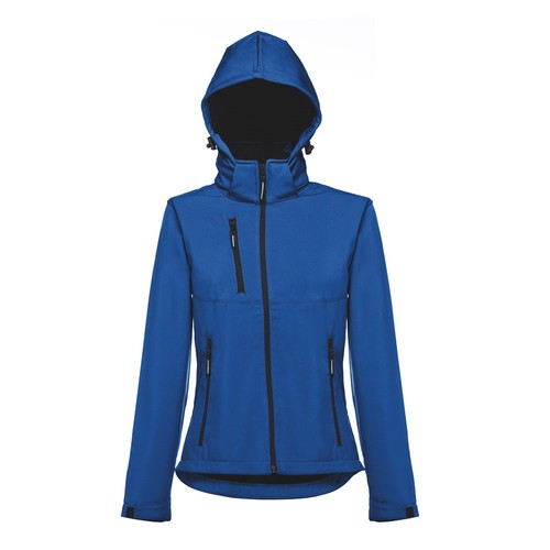 azulón THC ZAGREB WOMEN. Chaqueta softshell para mujer, con capucha removible