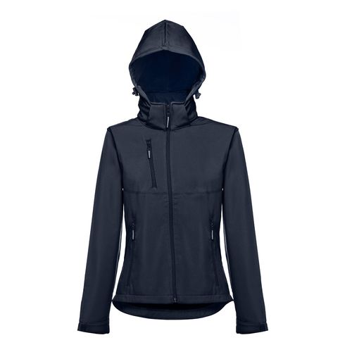 azul marino THC ZAGREB WOMEN. Chaqueta softshell para mujer, con capucha removible