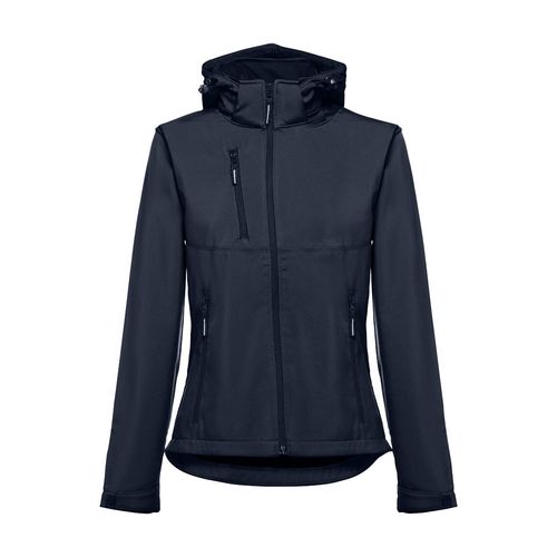 azul marino THC ZAGREB WOMEN. Chaqueta softshell para mujer, con capucha removible