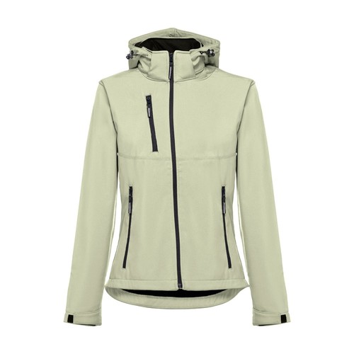 verde pastel THC ZAGREB WOMEN. Chaqueta softshell para mujer, con capucha removible