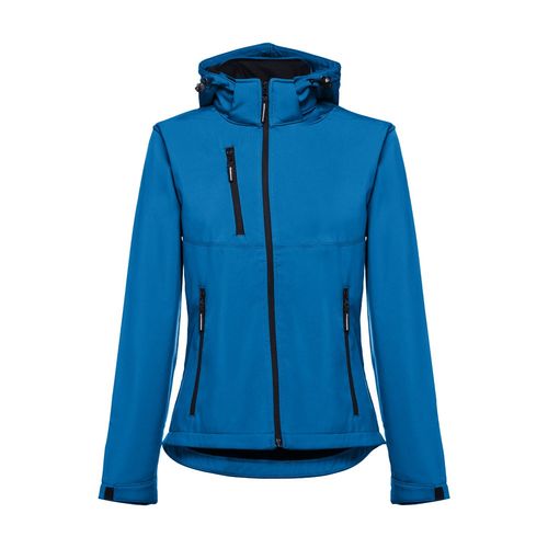 azul petróleo THC ZAGREB WOMEN. Chaqueta softshell para mujer, con capucha removible