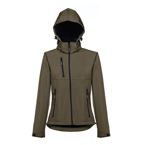 verde militar THC ZAGREB WOMEN. Chaqueta softshell para mujer, con capucha removible