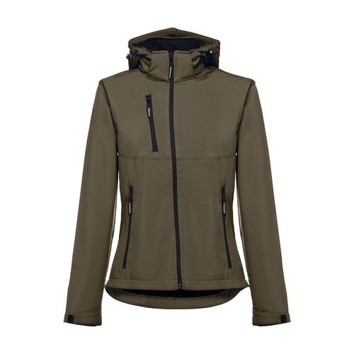 verde militar THC ZAGREB WOMEN. Chaqueta softshell para mujer, con capucha removible