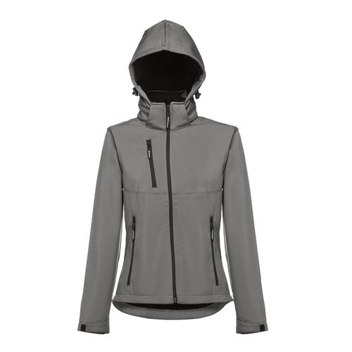 gray THC ZAGREB WOMEN. Chaqueta softshell para mujer, con capucha removible