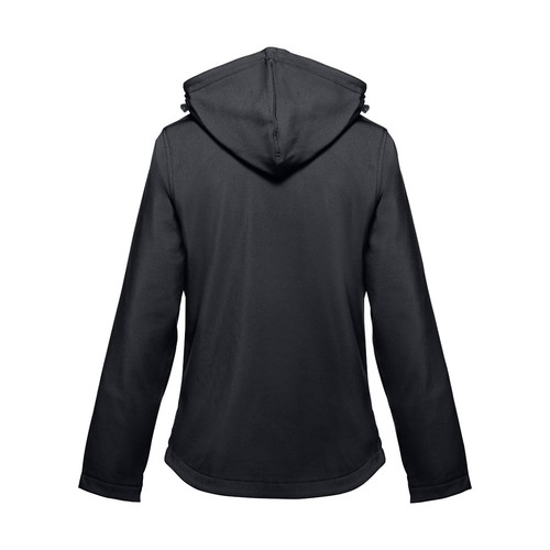 black THC ZAGREB WOMEN. Chaqueta softshell para mujer, con capucha removible