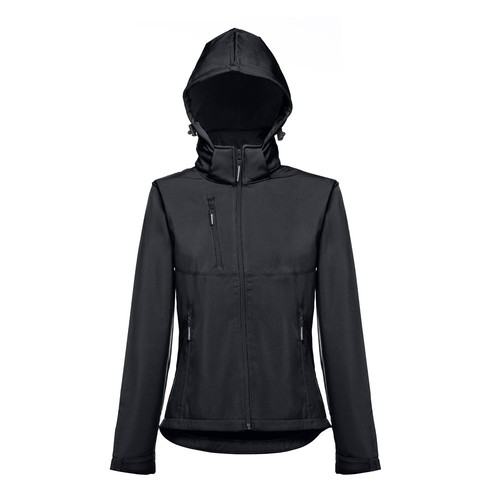 black THC ZAGREB WOMEN. Chaqueta softshell para mujer, con capucha removible