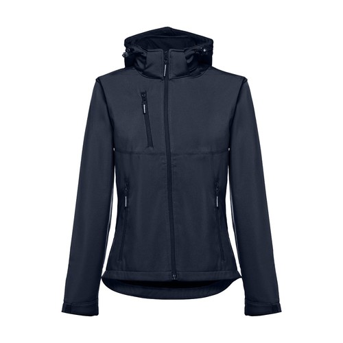 azul marino THC ZAGREB WOMEN. Chaqueta softshell para mujer, con capucha removible