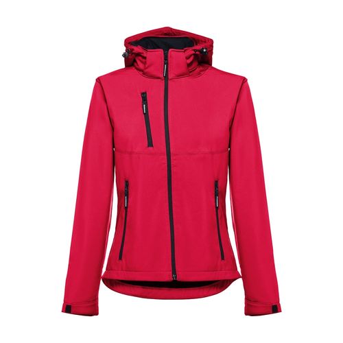 red THC ZAGREB WOMEN. Chaqueta softshell para mujer, con capucha removible