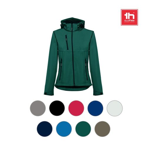azul petróleo THC ZAGREB WOMEN. Chaqueta softshell para mujer, con capucha removible