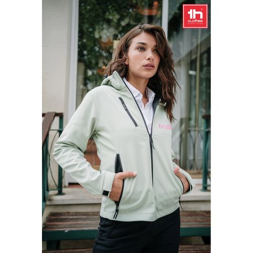 azul petróleo THC ZAGREB WOMEN. Chaqueta softshell para mujer, con capucha removible