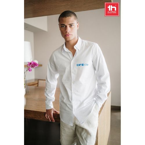THC PARIS WH. Chemise en popeline à manches longues pour hommes.Couleur blanche - 1