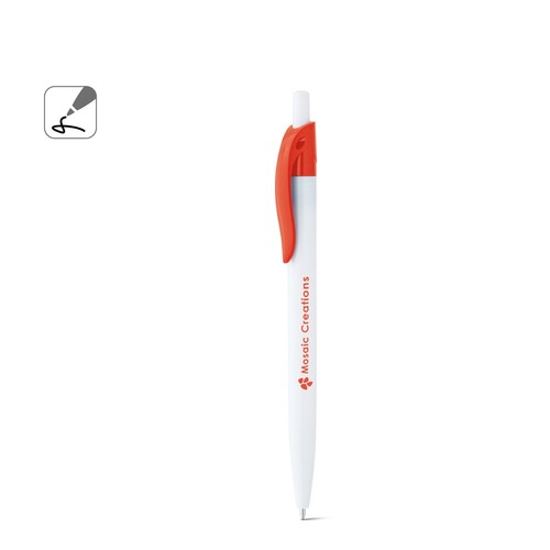 MARS. BOLÍGRAFO BLANCO FABRICADO EN ABS CON DETALLE DE COLOR EN EL CLIP