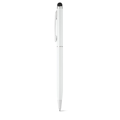 white ZOE. Bolígrafo de aluminio con mecanismo de giro y punta táctil