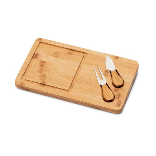 WOODS. Tagliere per formaggi in bambù con due utensili in acciaio inossidabile