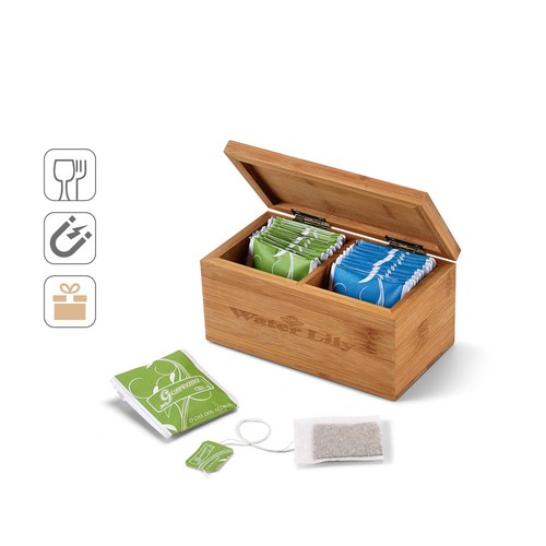 BURDOCK. Caja de té de bambú, con 2 compartimentos y cierre magnético