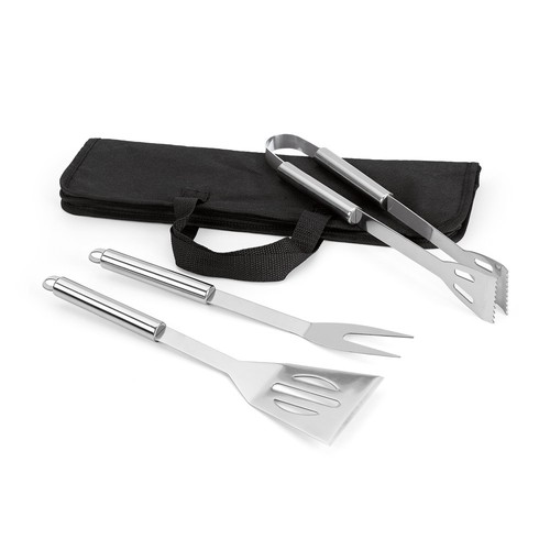 SOARES. Set de barbacoa que incluye 3 piezas en acero inoxidable, Merchandising, artículos personalizados para tu promoción de marca
