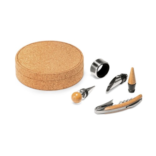 MORETO. Set de vino formado por 4 piezas, fabricadas en bambú, acero inoxidable y ABS