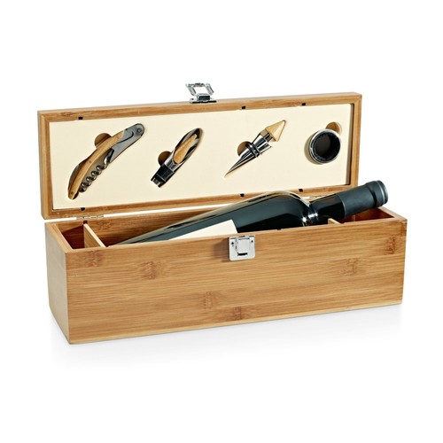 natural SYRAH. Set de vino suministrado en caja, fabricado en bambú, ABS y acero inoxidable