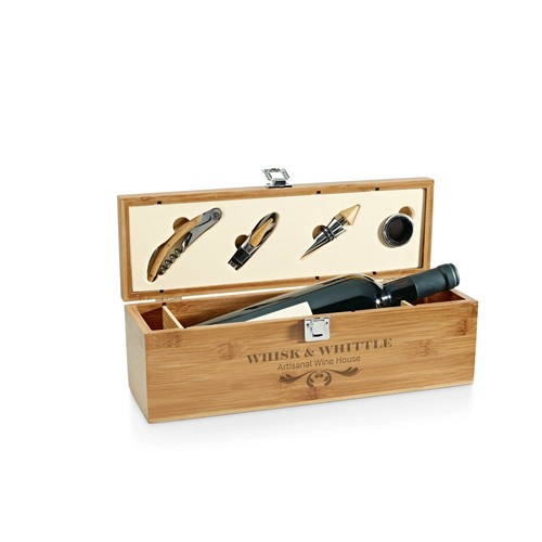 SYRAH. SET DE VINO SUMINISTRADO EN CAJA, FABRICADO EN BAMBÚ, ABS Y ACERO INOXIDABLE