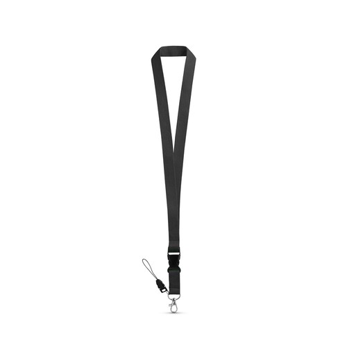 black ANQUETIL. Lanyard de poliéster con mosquetón metálico