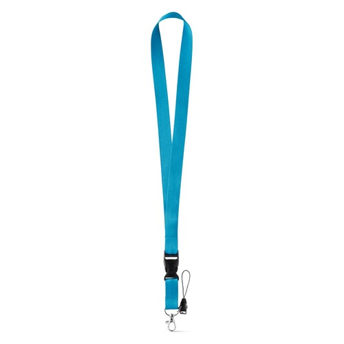 azul claro ANQUETIL. Lanyard de poliéster con mosquetón metálico