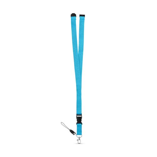 azul claro MURRAY. Lanyard de poliéster con mosquetón metálico