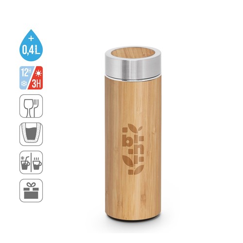 NATUREL. BOTELLA TÉRMICA DE BAMBÚ Y ACERO INOXIDABLE (90% RECICLADO) 430 ML