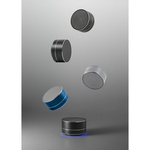 blue FLOREY. Altavoz portátil de 3W con 3h de autonomía, fabricado en aluminio reciclado (100% rAL) y ABS reciclado (100% rABS)