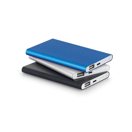 azul claro MARCET. Power bank slim 4'000 mAh, fabricado en aluminio reciclado (100% rAL) y ABS reciclado (100% rABS)