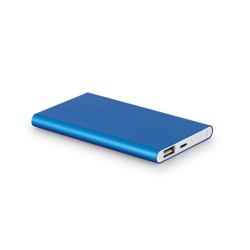 azul claro MARCET. Power bank slim 4'000 mAh, fabricado en ABS reciclado (70 % rABS) y aluminio reciclado (30 % rAL)