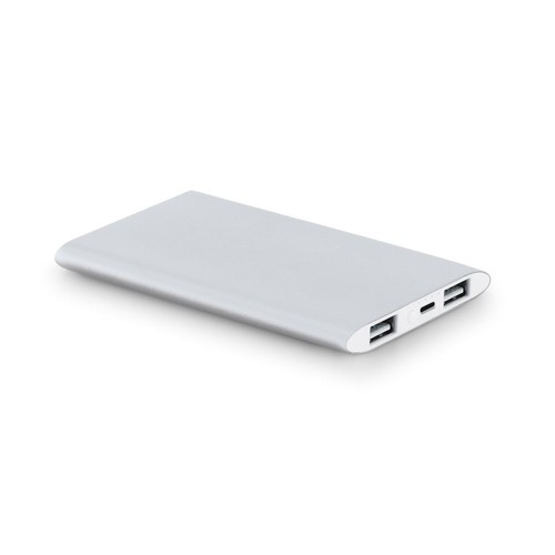 plateado satinado NOBEL. Power bank 7'200 mAh, fabricado en aluminio reciclado (100% rAL)