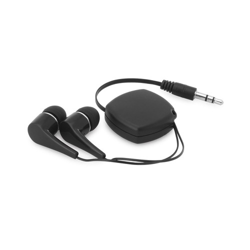 black PINEL. Auriculares con cable retráctil de 0.75m en ABS