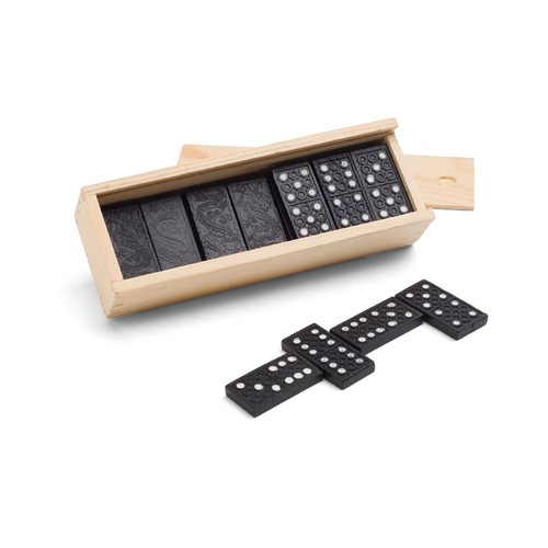 MIGUEL. Juego de dominó en caja de madera con tapa