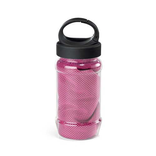 pink ARTX PLUS. Conjunto que incluye una botella hecha en PP y PET y una toalla refrescante deportiva de poliamida y poliéster