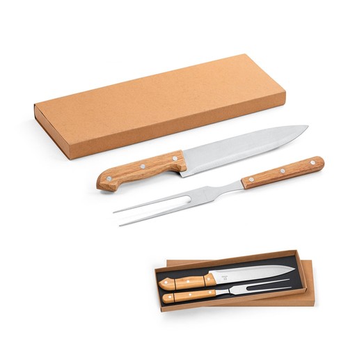 SALSA. Conjunto de 2 utensilios para barbacoa, hechos en bambú y acero inoxidable, Merchandising, artículos personalizados para tu promoción de marca