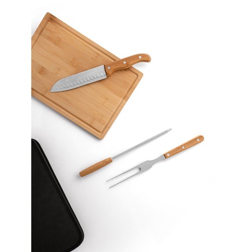 FLARE. Ensemble de 5 pièces pour barbecue en bois et acier inoxydable et une planche de bambou - 3