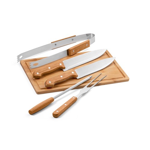 FLARE. Ensemble de 5 pièces pour barbecue en bois et acier inoxydable et une planche de bambou - 2