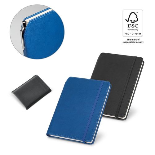 MORIAH. BLOC DE NOTAS A5 EN PU CON HOJAS RAYADAS, FABRICADO CON MATERIAL CERTIFICADO FSC™ Y OTROS MATERIALES CONTROLADOS
