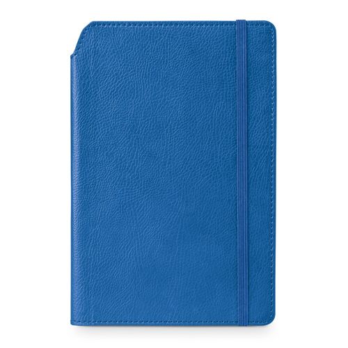 blue MORIAH. Bloc de notas A5 en PU con hojas rayadas, fabricado con material certificado FSC™ y otros materiales controlados