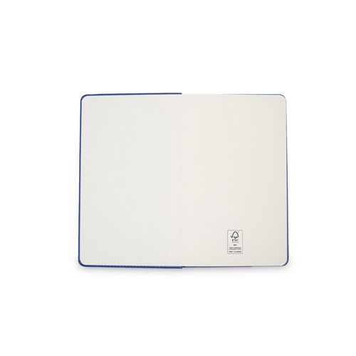 blue MORIAH. Bloc de notas A5 en PU con hojas rayadas, fabricado con material certificado FSC™ y otros materiales controlados