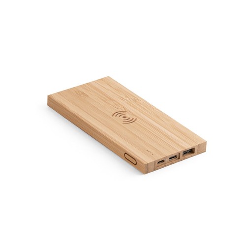 natural FITCH. Power bank 5'000 mAh con cargador inalámbrico de 5W, fabricado en bambú
