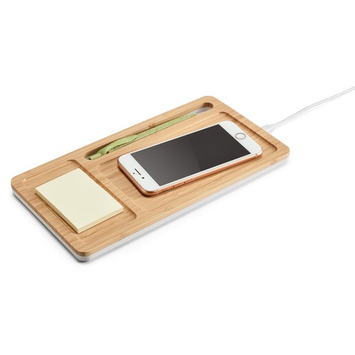 natural MOTT. Organizador de sobremesa con cargador inalámbrico de 15W en bambú y ABS