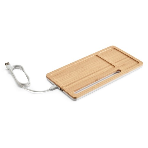 natural MOTT. Organizador de sobremesa con cargador inalámbrico de 15W en bambú y ABS